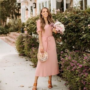 Merrick White Pink Midi Dress size Medium 6-8 spring Easter wedding church
